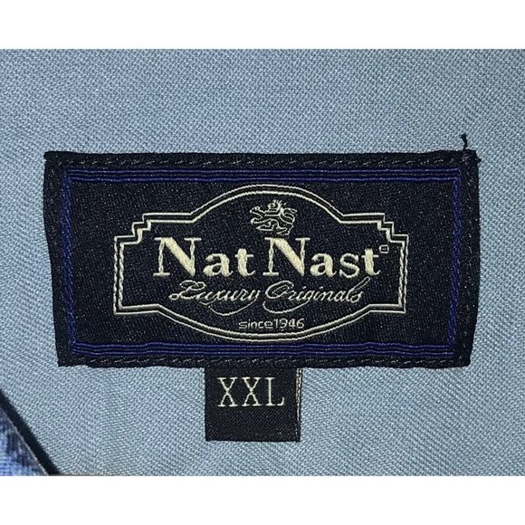 Nat Nast Men's Sz XXL Blue/White Silk/Cotton Geometric Button Front Pocket Shirt - Picture 4 of 5